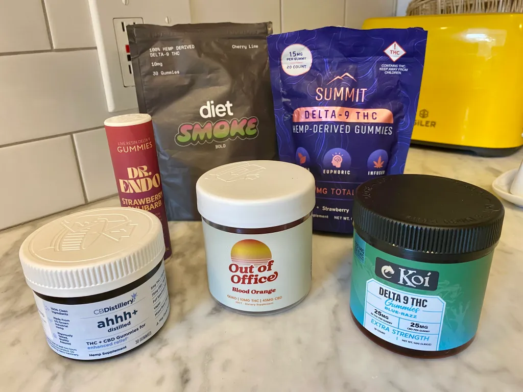 Best THC edibles in the UK for 2025, arranged on a table